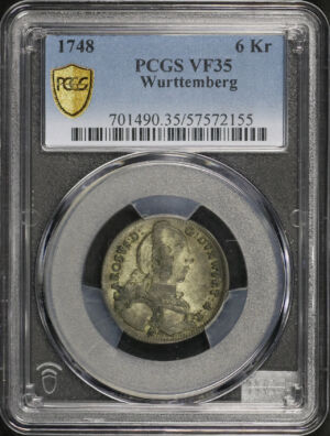 Obverse of this 1748 Wurttemberg 6 Kreuzerz PCGS VF-35