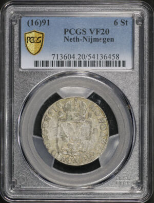 Obverse of this (16)91 Nijmegen, Netherlands 6St PCGS VF-20