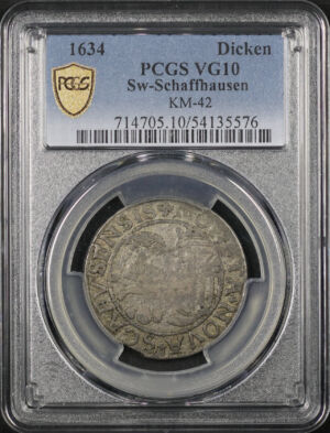Obverse of this 1634 Sw-Schaffhausen Dicken KM-42 PCGS VG-10