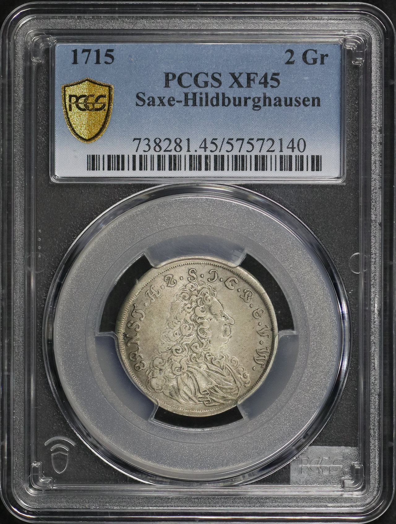 Obverse of this 1715 Saxe-Hildburghausen 2 Groschen PCGS XF-45
