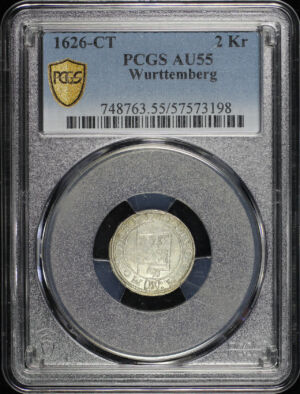 Obverse of this 1626-CT Wurttemberg 2Kr PCGS AU-55