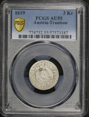 Obverse of this 1619 Austria, Trautson 3Kr PCGS AU-55