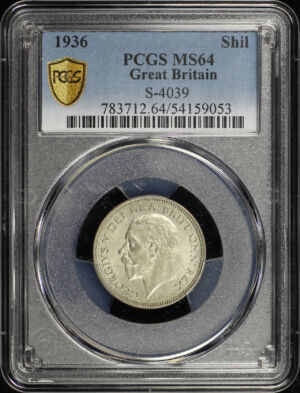 Obverse of this 1936 Great Britain Silver Shilling KM-833 S-4039 PCGS MS-64