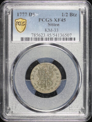 Obverse of this 1777-DS Sitten KM-33 1/2Btz PCGS XF-45