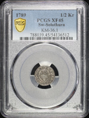 Obverse of this 1789 Solothurn, Switzerland KM-36.1 1/2Kr PCGS XF-45