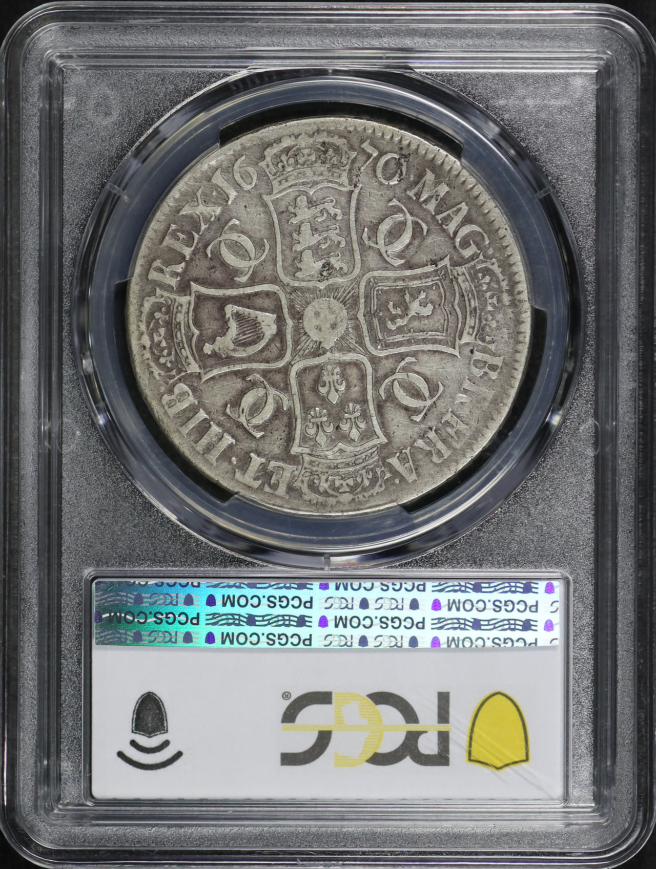 Reverse of this 1670 Great Britain King Charles II Silver 1 Crown S-3357 KM-422.3 PCGS VF-20