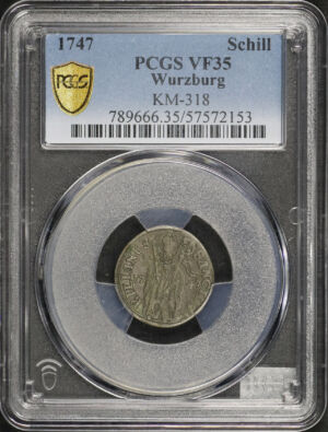 Obverse of this 1747 German States Wurzburg Silver Schilling KM-318 PCGS VF-35