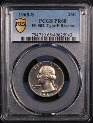 Obverse of this 1968-S Washington Quarter PCGS PR-68 FS-902, Type F Reverse