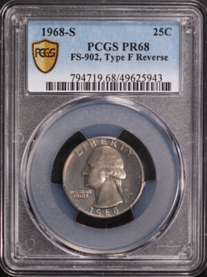 Obverse of this 1968-S Washington Quarter PCGS PR-68 FS-902, Type F Reverse