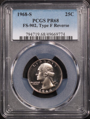 Obverse of this 1968-S Washington Quarter PCGS PR-68 FS-902, Type F Reverse