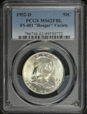 Obverse of this 1952 Franklin Half Dollar FS-402a “Booger” Variety PCGS MS-62 FBL