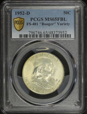 Obverse of this 1952 Franklin Half Dollar FS-402a “Booger” Variety PCGS MS-65 FBL