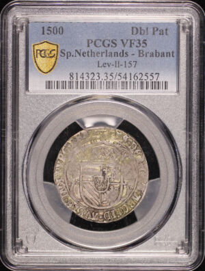 Obverse of this 1500 Spanish Netherlands Belgian States Brabant Silver 2 Patards Lev-II-157 PCGS VF-35