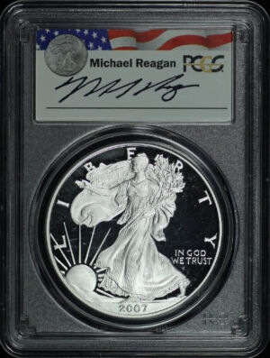 Obverse of this 2007-W Silver Eagle PCGS PR-70 DCAM Michael Reagan Silver Eagle
