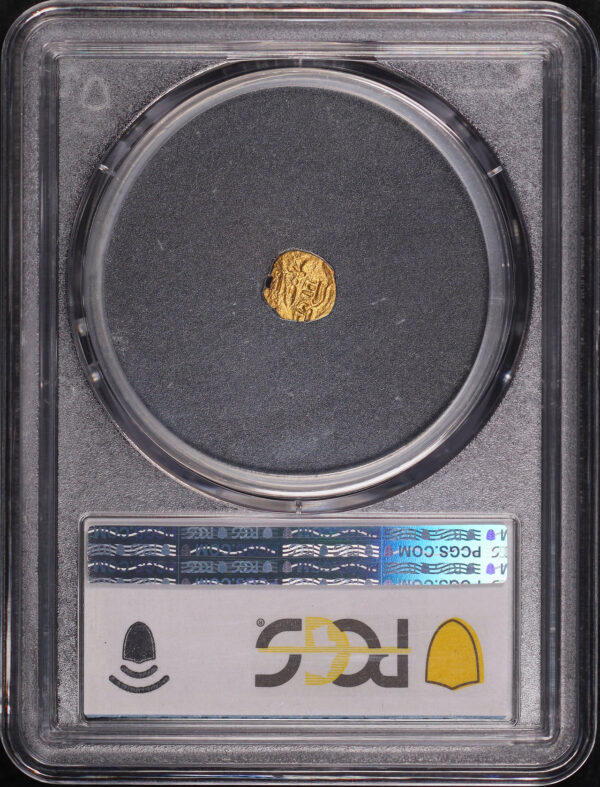 Reverse of this (1847-81) Nepal Shad Dynasty Gold Dam 0.05g KM-604 PCGS MS-62