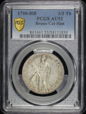 Obverse of this 1700-HB German States Brunswick-Calenberg-Hannover Silver 1/3 Thaler KM-27 PCGS AU-53