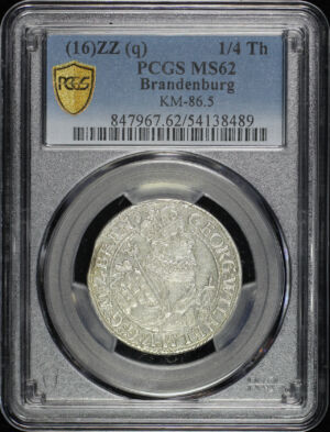 Obverse of this (16)ZZ (q) Brandenburg KM-86.5 1/4Th PCGS MS-62