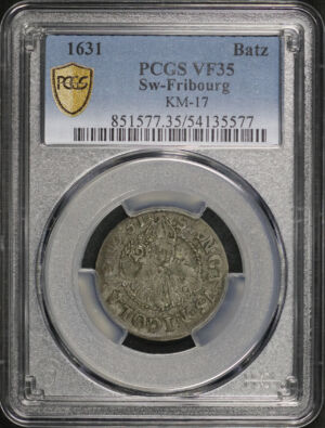 Obverse of this 1631 Sw-Fribourg Batzen KM-17 PCGS VF-35