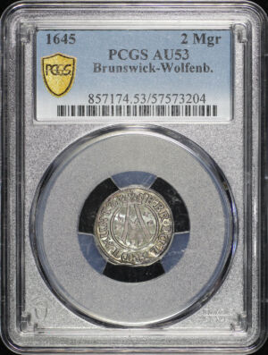 Obverse of this 1645 Burnswick-Wolfenb. 2Mgr PCGS AU-53