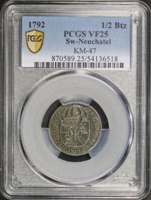 Obverse of this 1792 Neuchatel, Switzerland KM-47 1/2Btz PCGS VF-25