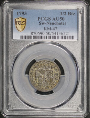 Obverse of this 1793 Sw-Neuchatel KM-47 1/2Btz PCGS AU-50