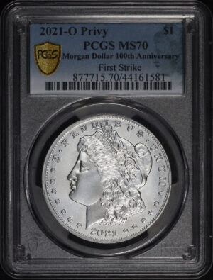 Obverse of this 2021-O Privy Morgan Dollar 100th Anniversary PCGS MS-70 First Strike