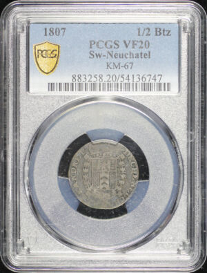 Obverse of this 1807 Neuchatel, switzerland KM-67 1/2Btz PCGS VF-20