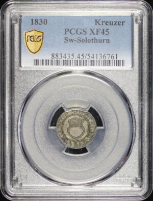 Obverse of this 1830 Solothurn, Switzerland Kreuzer PCGS XF-45