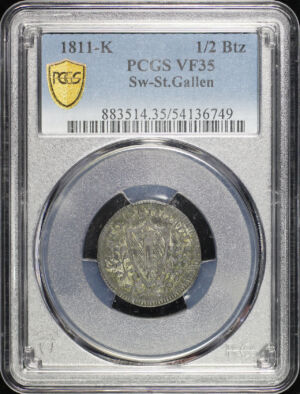 Obverse of this 1811-K St.Gallen, Switzerland 1/2Btz PCGS VF-35