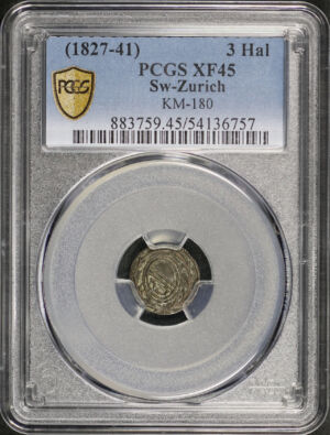 Obverse of this (1827-41) Zurich, Switzerland KM-180 3 Hal PCGS XF-45