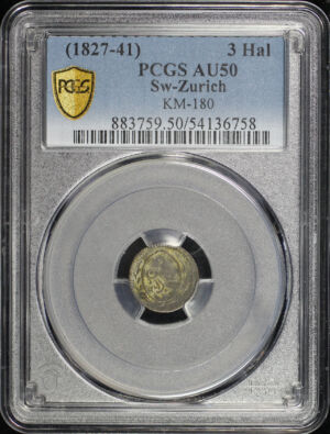 Obverse of this (1827-41) Zurich, Switzerland KM-180 3 Hal PCGS AU-50