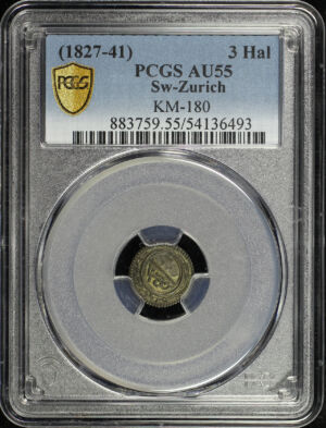 Obverse of this (1827-41) Switzerland Zürich Billon 3 Haller KM-180 PCGS AU-55
