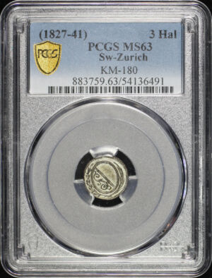Obverse of this (1827-41) Zurich, Switzerland KM-180 3 Hal PCGS MS-63