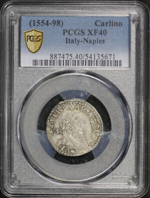 Obverse of this (1554-98) Italy-Naples Carlino PCGS XF-40