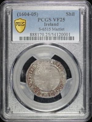 Obverse of this (1604-05) Ireland Silver 1 Schilling S-6515 KM-14 Martlet Mintmark PCGS VF-25