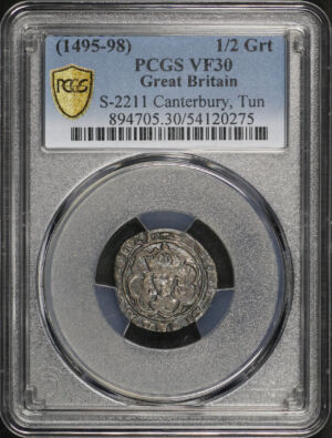 Obverse of this (1495-98) Great Britain Canterbury, Tun 1/2 Groat S-2211 PCGS VF-30