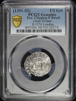 Obverse of this (1351-52) Great Britain Silver 1/2 Groat S-1574 London PCGS F Details Exc. Clipping