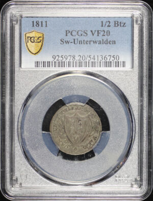 Obverse of this 1811 Unterwalden, Switzerland 1/2Btz PCGS VF-20