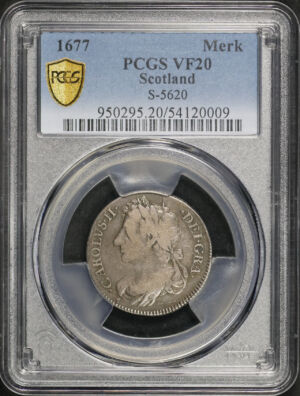 Obverse of this 1677 Scoutland S-5620 Merk PCGS VF-20