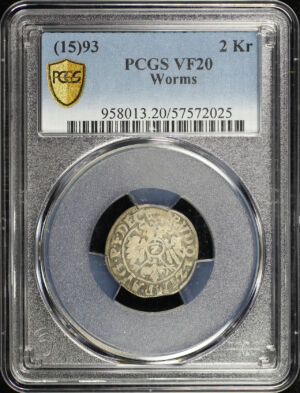 Obverse of this (15)93 German States Worms Silver 2 Kreuzers MB-16 PCGS VF-20