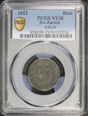 Obverse of this 1622 Zurich, Switzerland KM-36 Batz PCGS VF-35