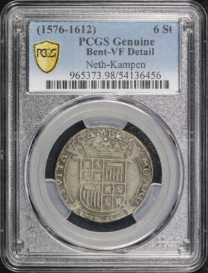 Obverse of this (1576-1612) Netherlands Kampen Silver 6 Stuivers KM#22 PCGS VF Details Bent