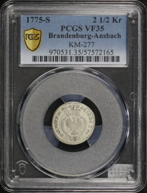 Obverse of this 1775-S Brandenburg-Ansbach KM-277 2 1/2Kr PCGS VF-35