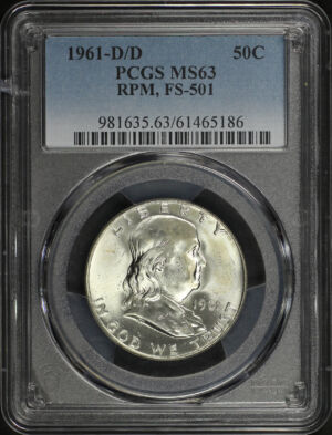 Obverse of this 1961-D/D Franklin Half Dollar FS-501 RPM PCGS MS-63