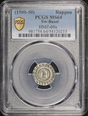 Obverse of this (1500-50) Switzerland Basel Silver Rappen HMZ-69a PCGS MS-64
