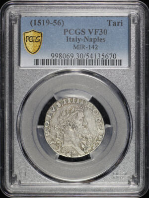 Obverse of this (1519-56) Italian States Naples Silver 1 Tarì MIR-142 PCGS VF-30