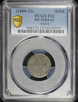 Obverse of this (1600-23) Switzerland City of Schwyz Billon 1 Schilling KM-8 PCGS F-12