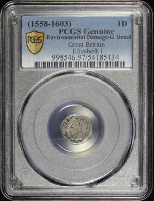 Obverse of this (1558-1603) Great Britain Elizabeth I Silver 1 Penny PCGS G Details Environmental Damage