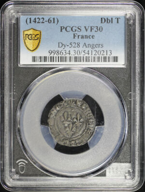 Obverse of this (1422-61) France Billon Double Tournois Dy-528 Angers PCGS VF-30