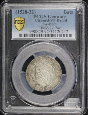 Obverse of this (1528-32) Switzerland Bern Silver Batzen HMZ-2-174c PCGS VF Details Cleaned